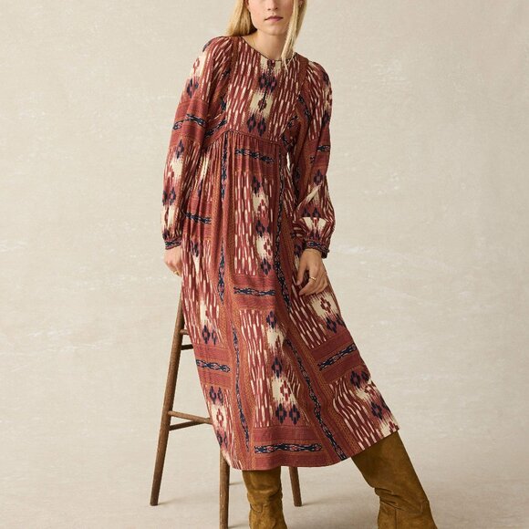 Faherty brand Ikat pattern long peasant dress - Picture 1 of 9